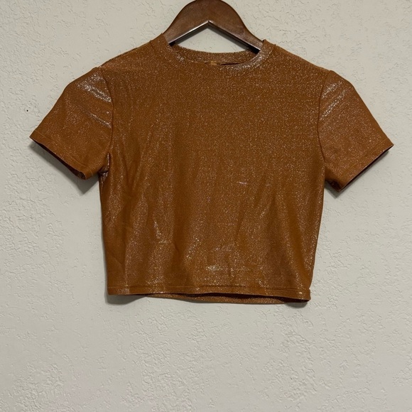 Women's SKIMS Brown Shimmer Crop Top - Picture 2 of 9